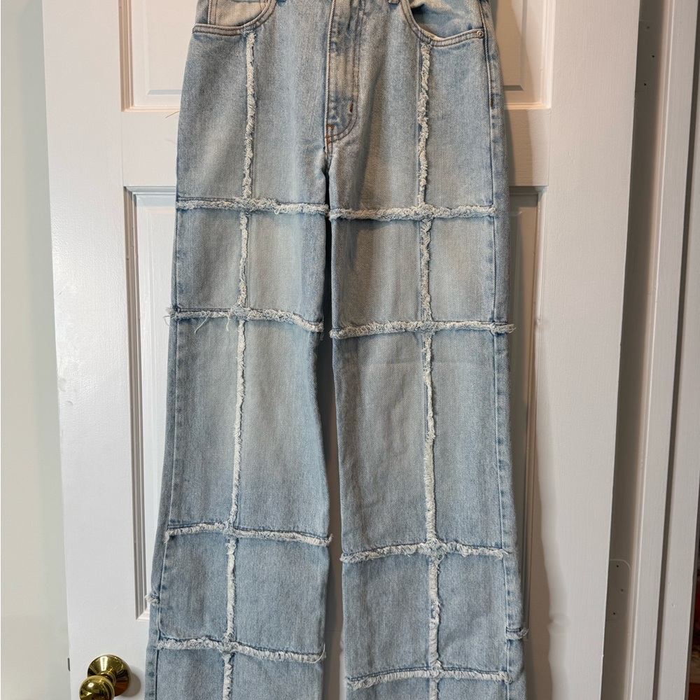 Patchwork Light Blue Denim Jeans